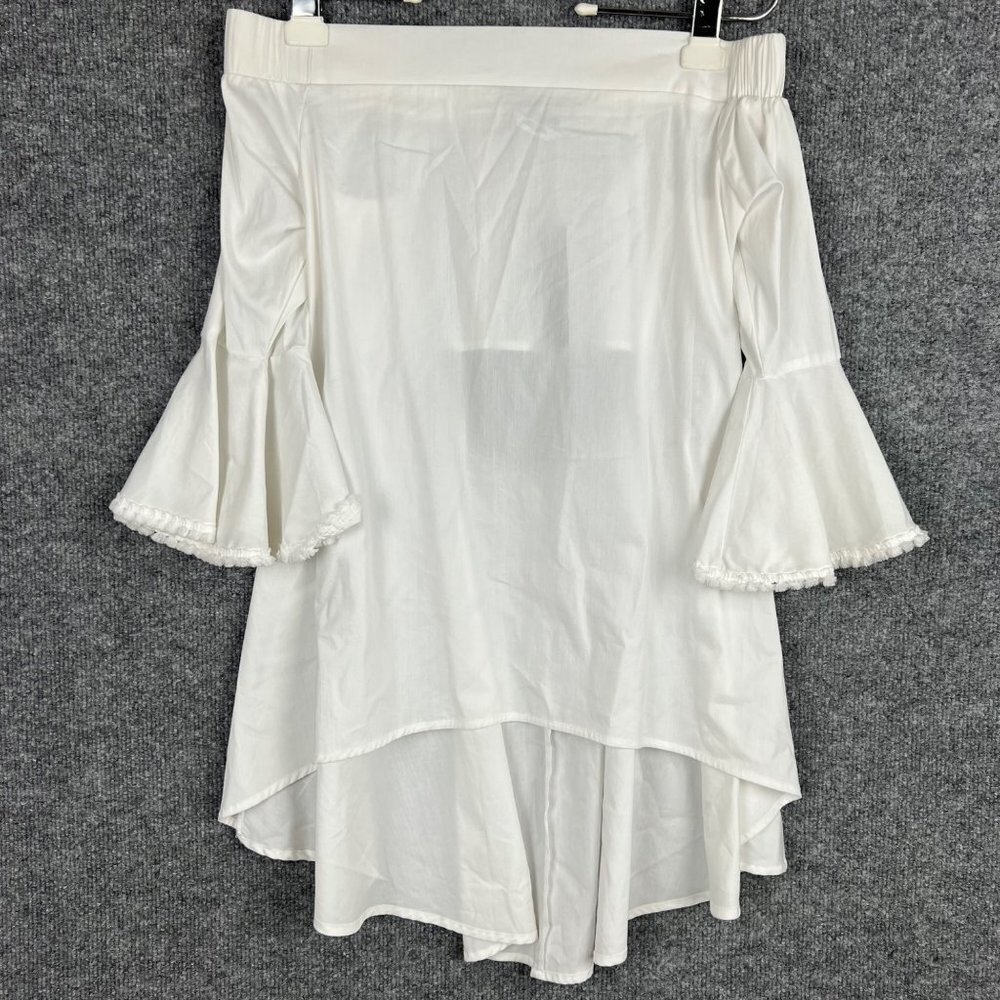 NWT BEBE POPLIN OFF SHOULDER HI LOW RUFFLE SLEEVES DRESS SZ XS
